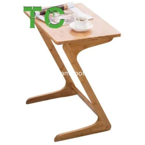 Mesa Lateral de Bambu em Forma de C, Mesa de Café para Lanches, Mesa de Apoio, Bandeja de Café, Mesa Lateral para Notebook e Tablet ao Lado da Cama ou Sofá