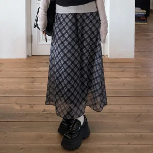Casual Womens Plaid Chiffon Skirt