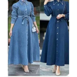 Denim Collared Frock Dress for Women Plus Size