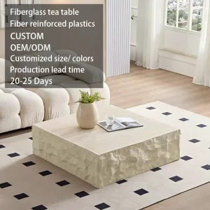 Customized Fiberglass Eco-Friendly Durable Modern Movable Decorative Handmade Lightweight Art Coffee Table Square Dining Table