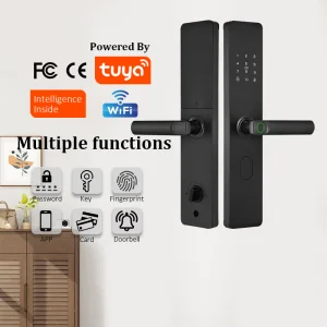 Hot Selling Aluminum Door Black Fingerprint RFID Smart Electric Lock with Card Memory and Tuya App Control