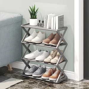 Cedar Space Household Simple X-Shaped Shoe Rack Multi-Functional 4 Layer Steel Pipe Assembly Shoe Cabinet for Student Dormitory Doorway