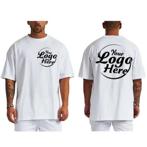Camiseta Promocional Respirável de Atacado 100% de Algodão 180GSM Lisa Personalizada com Ombro Caído, Camiseta Branca Oversize de Manga Curta em Cor Sólida