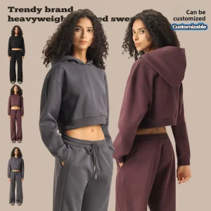 Y2K Women's Hip Hop Plus Size Crop Top Hooded Wide Leg Pants with Lace Young Hoodies Solid Hoodie Sets