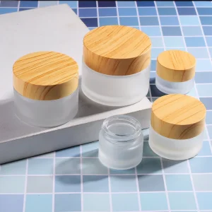 Frosted Glass Cosmetic Jars with Bamboo Lid