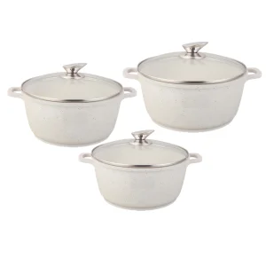 BOREINE 6-Piece Aluminium Cookware Set with Non-Stick PTFE Coating Glass Covers Induction Ready Oven-Safe Durable &amp; Eco-Friendly
