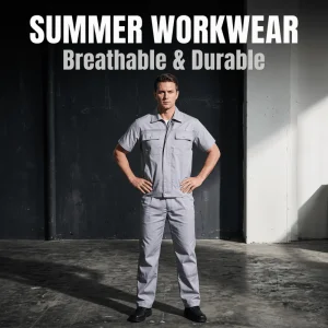 Anti-static Polyester Men's Scrub Uniform Short-sleeved Work Suit for Gas Station &amp; Petrochemical Oil Plant Summer Thin Tooling
