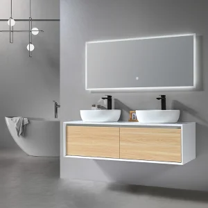 Modern Floating Bathroom Vanity Wall Mounted Double Sink Set with Smart Mirror