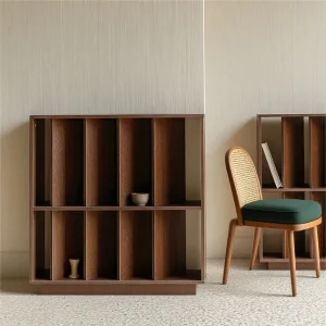 Customized Chinese Style Dark Wood Multi-Grid Office Bookshelf