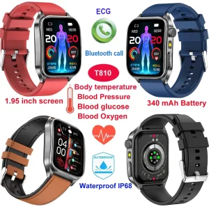 Fashion IP68 waterproof Electronic Bluetooth Smart watch with HR blood pressure SPO2 Blood sugar monitoring for Senior Healthcare T810