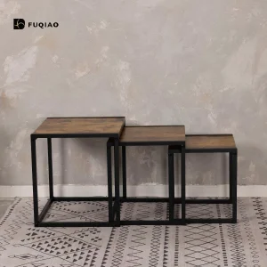 Industrial Loft Living Room Nesting Coffee Tables, 3-Piece Set, Antique Texture Solid Wood Panel, Stackable for Storage, Free Combination