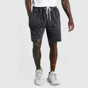 Custom Acid Wash Raw Hem Oversized Gym Sports Running Cargo Shorts Men