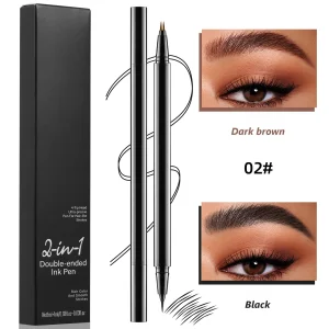 2 in 1 Double Ended Liquid Eyebrow Pen Private Label Custom Logo Hair Stroke Eyebrow Ink Pencil Black Dark Brown OEM Wholesale