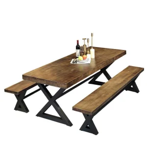 Park Dining Furniture Steel X Legs Benches Chair with Table Heavy Duty Beer Table