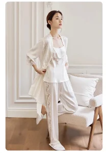 Conjunto de Pantalones de Seda con Camisón para Mujeres, Presentando Encaje Delicado, 19mm Pantalones de Seda Mulberry, Hecho a Medida 100% Vestido de Seda