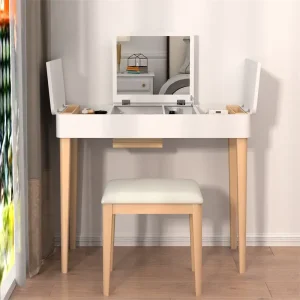 Wholesale Vanity Table with Solid Wood Legs and Flip-Up High Definition Mirror Supplier, Suppliers