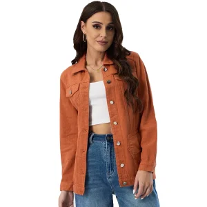 Custom Distressed Casual Brown Oversized Long Sleeve Denim Jacket for Women