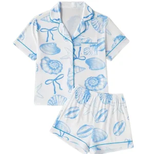 Factory Direct Women's Conch Print Breathable Soft ODM Nightgown All Seasons Casual Loungewear for Summer Autumn Spring