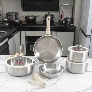 304 Stainless Steel Classic Electromagnetic Gas Full Set Cookware Non-Stick Household Kitchenware Detachable Handle Frying Pan