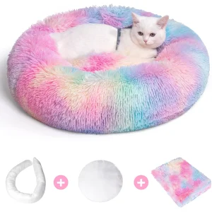 Somkaco Washable Dog Mat Shaggy Model Round Cat Bed Calming Pet Bed
