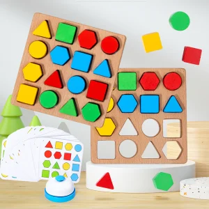 Wooden Geometric Shape Matching Game for Children (4-8 Years Old) Parent-child Interactive Educational Desktop Toy