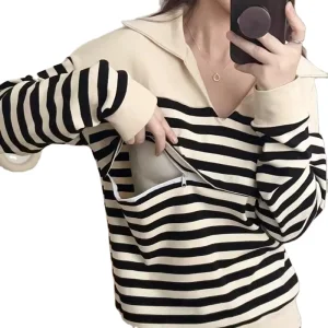 Breastfeeding Blouses Clothes for Pregnant Women Cotton Stripe Spring Autumn Long Sleeve Maternity Clothing Nursing Clothes