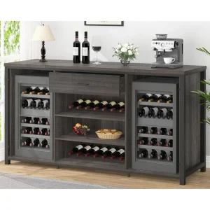 Modern Wood Grain Metal Wine Cabinet