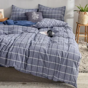 Home Bedding Cotton Fabric Bed Sheet High Quality Wholesale Smooth Steel Blue Plaid
