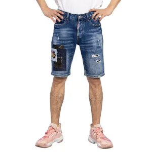 Calças Jeans Curtas Masculinas em Design de Patches
