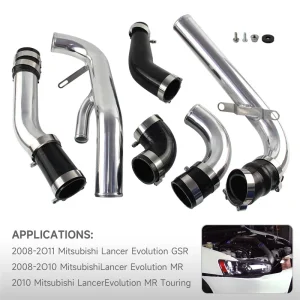 Polished Aluminum Intercooler Pipe Hose Kit Upgrade Fits for Mistubishi Lancer Evo X 2008-2015 2.0L Turbo Engine Black/Silver