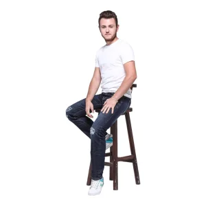 Jeans Mtm com Design Azul Médio Lavado Vintage e Costura em Contraste para um Apelo Atemporal