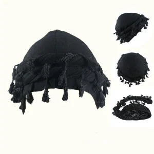 Street Style Hip Pop Mens Dreadlock Double Layered Satin Silk Lined Halo Turban Durag Skull Cap with Tassels