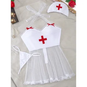2026 Women Sexy Lingerie Nurse Uniform Adult Cosplay Costume Halloween Costume Party White Minidress