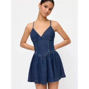 Wholesale Custom High Quality Denim V Neck Camisole Mini Dress Women's Spring Summer Comfort Vacation Casual Daily Ladies Apparel
