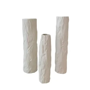 Buy Modern Minimalist Crinkled Texture Off White Ceramic Vase Set Manufacturer, Factory
