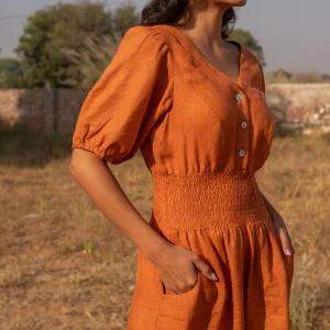 Orange Linen Jumpsuit Boho Romper