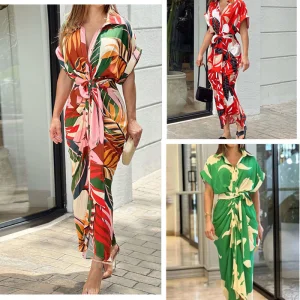 Vestido de noche impreso de manga corta
