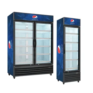 Apex Commercial Upright Double Glass Doors Cold Coke Display Fridge