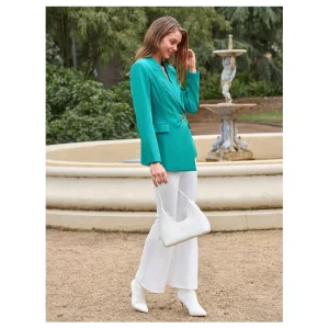 Blazer de Metal Irregular Verde Lago para Mulheres Estilosas