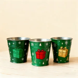 Wholesale Christmas green gift metal flower pot VDLK5588