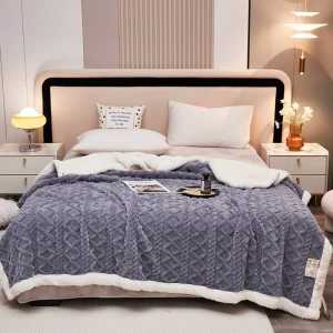 Double Layer Thickening Air Conditioner New Solid Color Jacquard Lamb Fleece Blanket Taffeta Blanket
