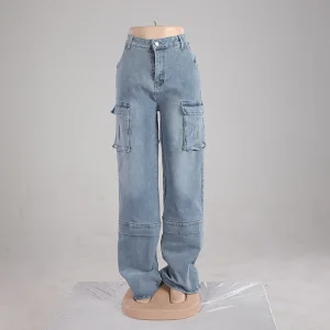 Calças femininas de estilo hip hop, design único e estilo de gêmeos, moda tendência, jeans de denim retro com múltiplos bolsos