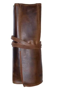 OEM Outdoor Camping Dinnerware Leather Knife Fork Spoon Storage Bag