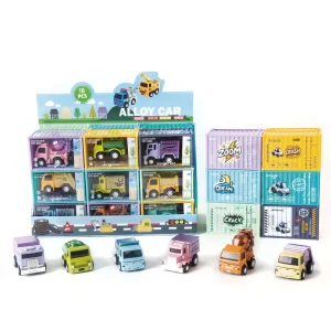 18PCS Mini Alloy Pull Back Construction Trucks Set 1:64 Scale Die Cast Engineering Vehicles Assorted Kids Playing Toy Cars