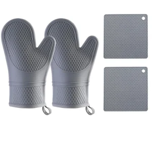 Oven Mitts and Pot Pad Silicone Gloves Heat Resistant Non-Slip Textured Grip