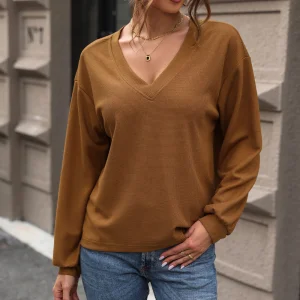 Women's Sustainable Clothing Casual V-Neck Tops Autumn/Winter Styles Everyday Sustainable Fashion
