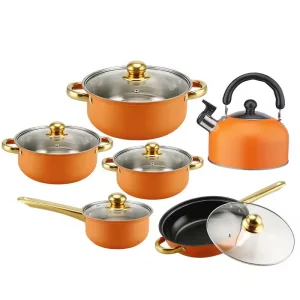 12 PCS Stainless Steel Cooking Pans Set Fast Shipment Non-Stick Kitchen Cookware Soup Stock Pots and Frying Pan