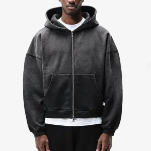 Custom Oversized Fit Heavyweight Acid Wash Air Layer Zip Up Sudaderas Hombre Blank High Quality Casual Basics Boxy Hoodies Men