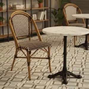 Wholesale Outdoor Patio Garden Aluminum Bamboo Frame PE Rattan Table and Chairs French Cafe Bistro Restaurant Furniture