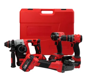 Red 21V Cordless Tool Set with Brushless Motor for Construction Applications
